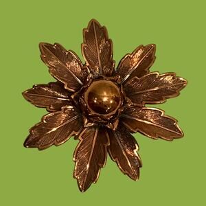 Vintage 60s Large Copper by Bell Flower Brooch Pin | 2.25"
